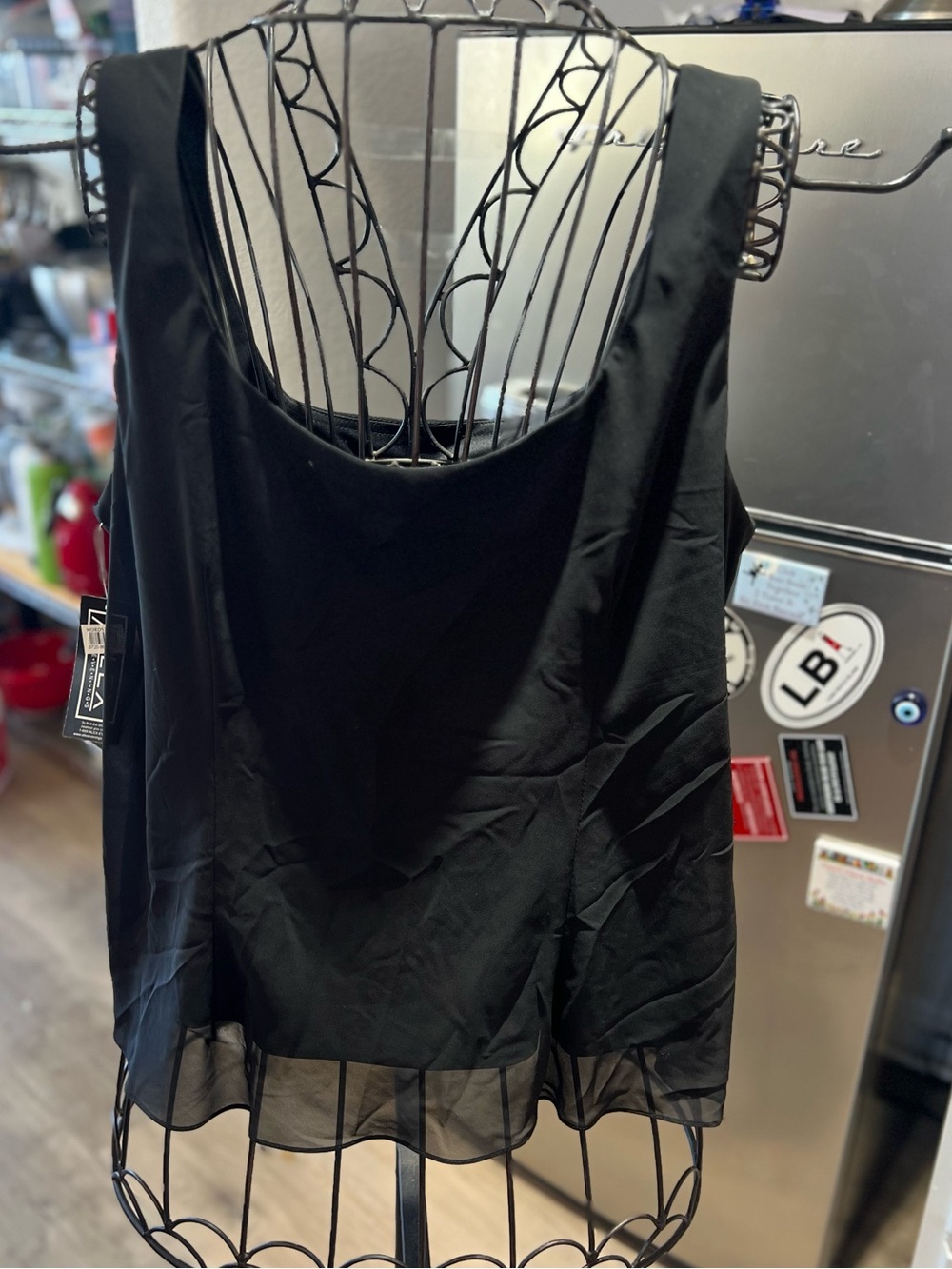 NWT Alex Evenings Black Scoop Neck Chiffon Hem Evening Tank Top Plus 1X